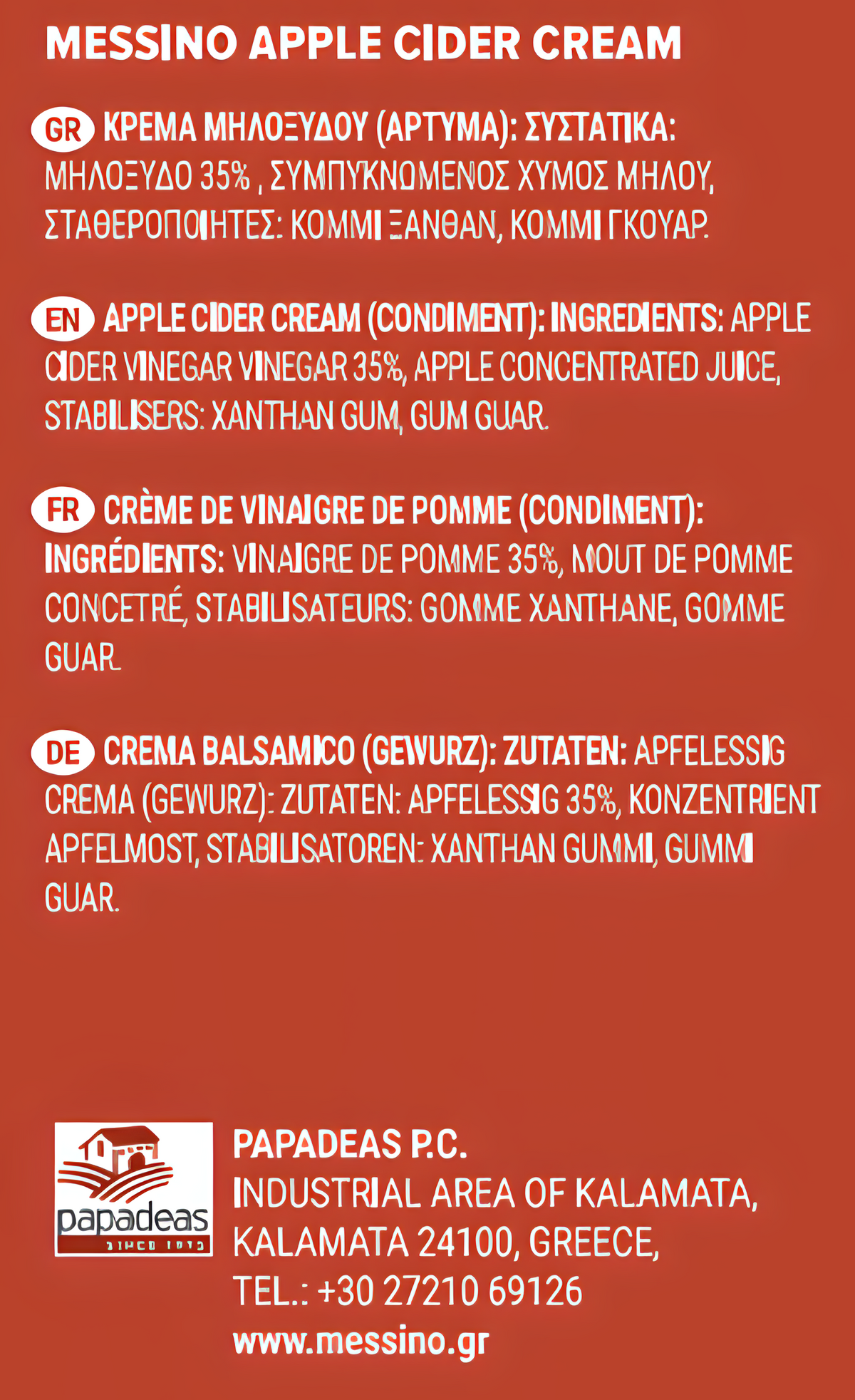Messino Apple Cider Vinegar Glaze, 250ml | Apple Cider Reduction, Sweet & Tangy