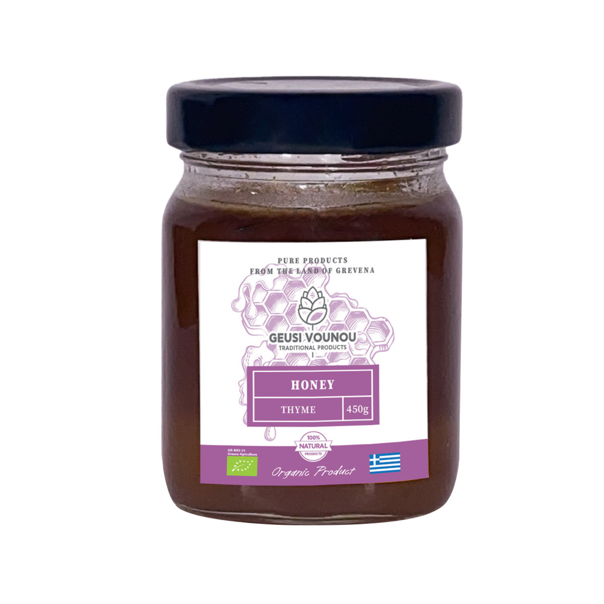 Geusi Vounou Organic Thyme Honey, 450g | Greek Thyme Honey, Aromatic & Herbal
