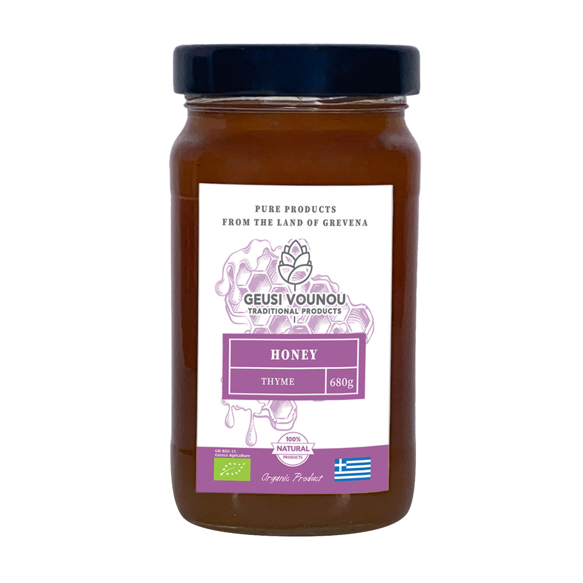 Geusi Vounou Organic Thyme Honey, 680g | Greek Thyme Honey, Aromatic & Herbal