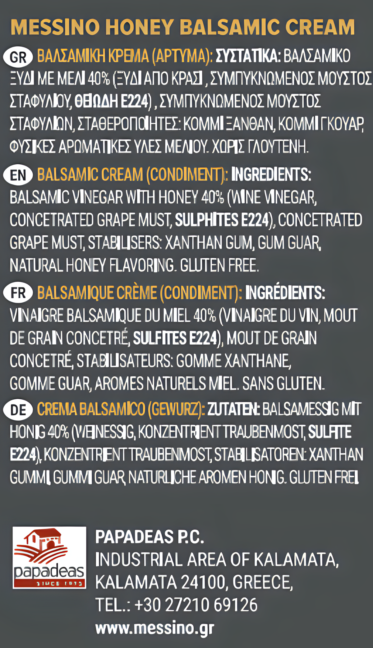 Messino Honey Balsamic Glaze, 250ml | Sweet Balsamic Reduction, Smooth & Balanced