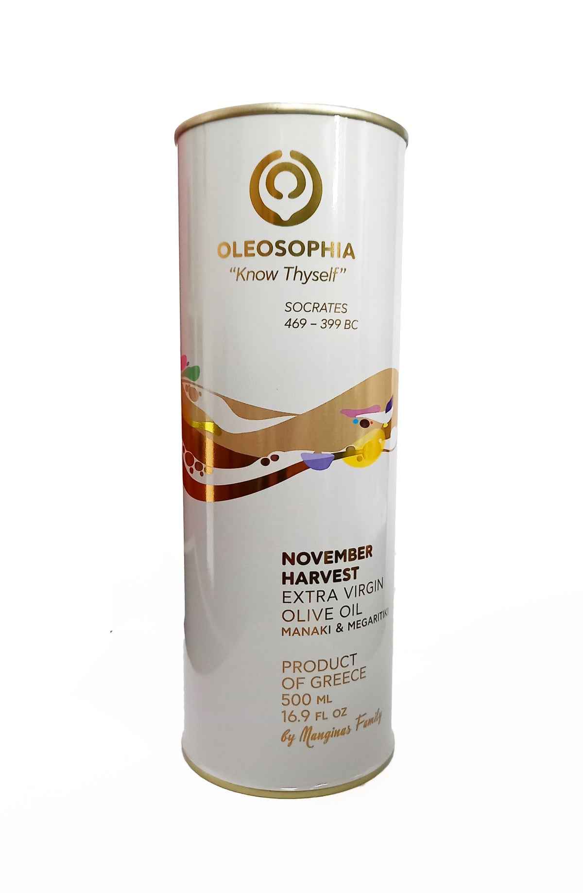 Oleosophia November Harvest Extra Virgin Olive Oil – Manaki & Megaritiki Blend, Greek EVOO (500 ml Tin)