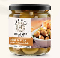 Hermes Dimarakis Estate Green Olives Stuffed with Garlic, 380 g | Greek Whole Olives in Brine, Mediterranean Appetizer