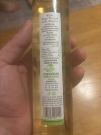 Back of bottle of Messino White Wine Vinegar with Oregano