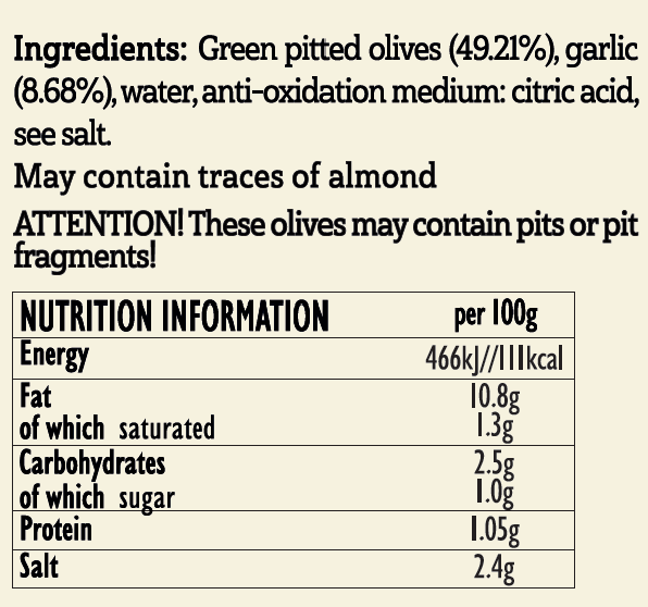 Hermes Green Olives Stuffed with Garlic, 380 g | Greek Whole Olives in Brine, Mediterranean Appetizer
