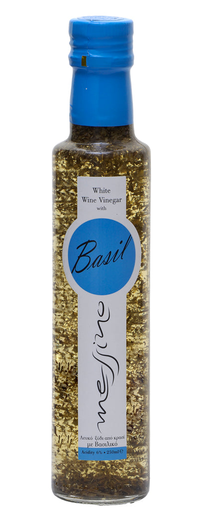Front label of bottle of Messino White Wine Vinegar with Basil