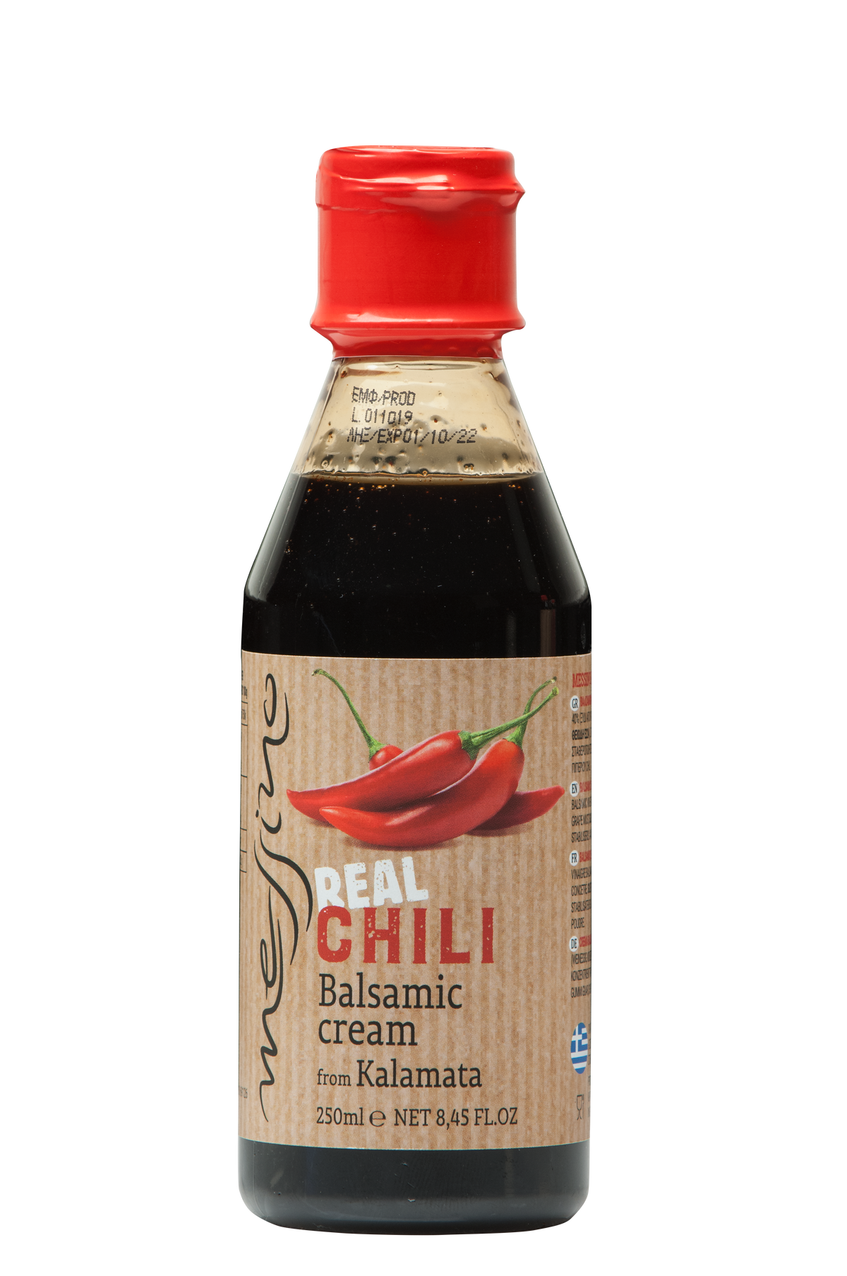 Front of bottle of Messino Balsamic Glaze with Chili