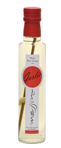 Front label of bottle of Messino White Wine Vinegar with Garlic