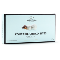 Front of box of Chrisanthidis Kourabie Choco Bites