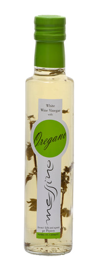 Front label of bottle of Messino White Wine Vinegar with Oregano