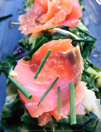 Plated salmon topped with Messino White Balsamic Pearls